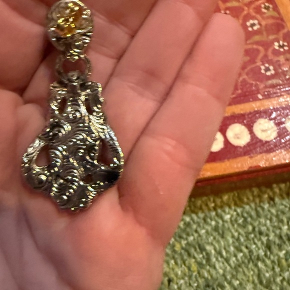 Vintage Silver Art Deco Dangle Earrings With Green Stones - Picture 3 of 6